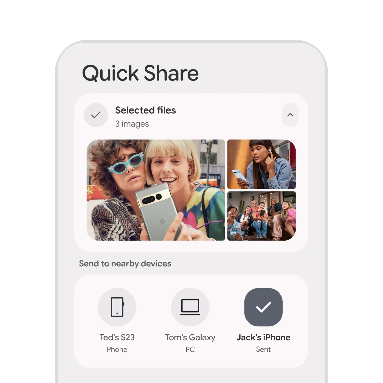 Официальный кадр Quick Share с передачей файлов с Android на iPhone