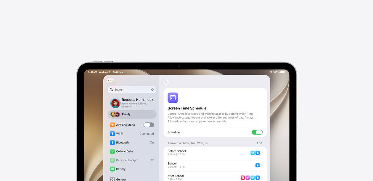Новое расписание Screen Time на iPad из официальных материалов Apple