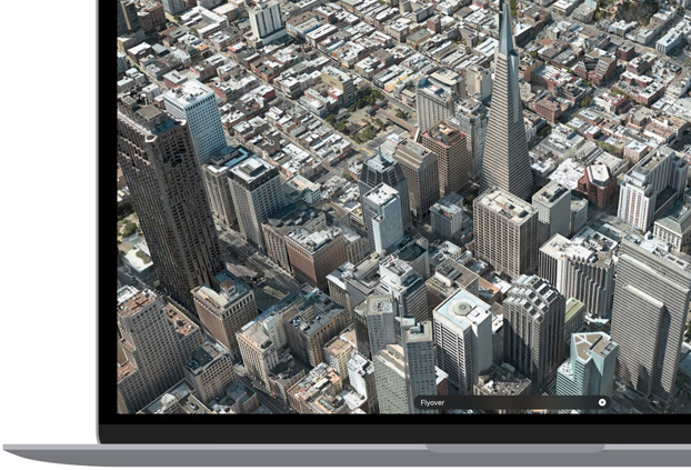 Официальный визуал Apple Maps Flyover с видом на город