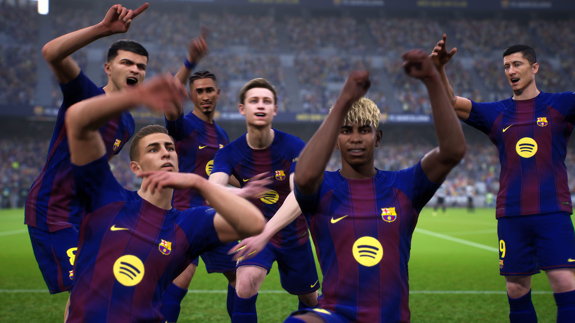 Официальный горизонтальный кадр eFootball с игроками Barcelona