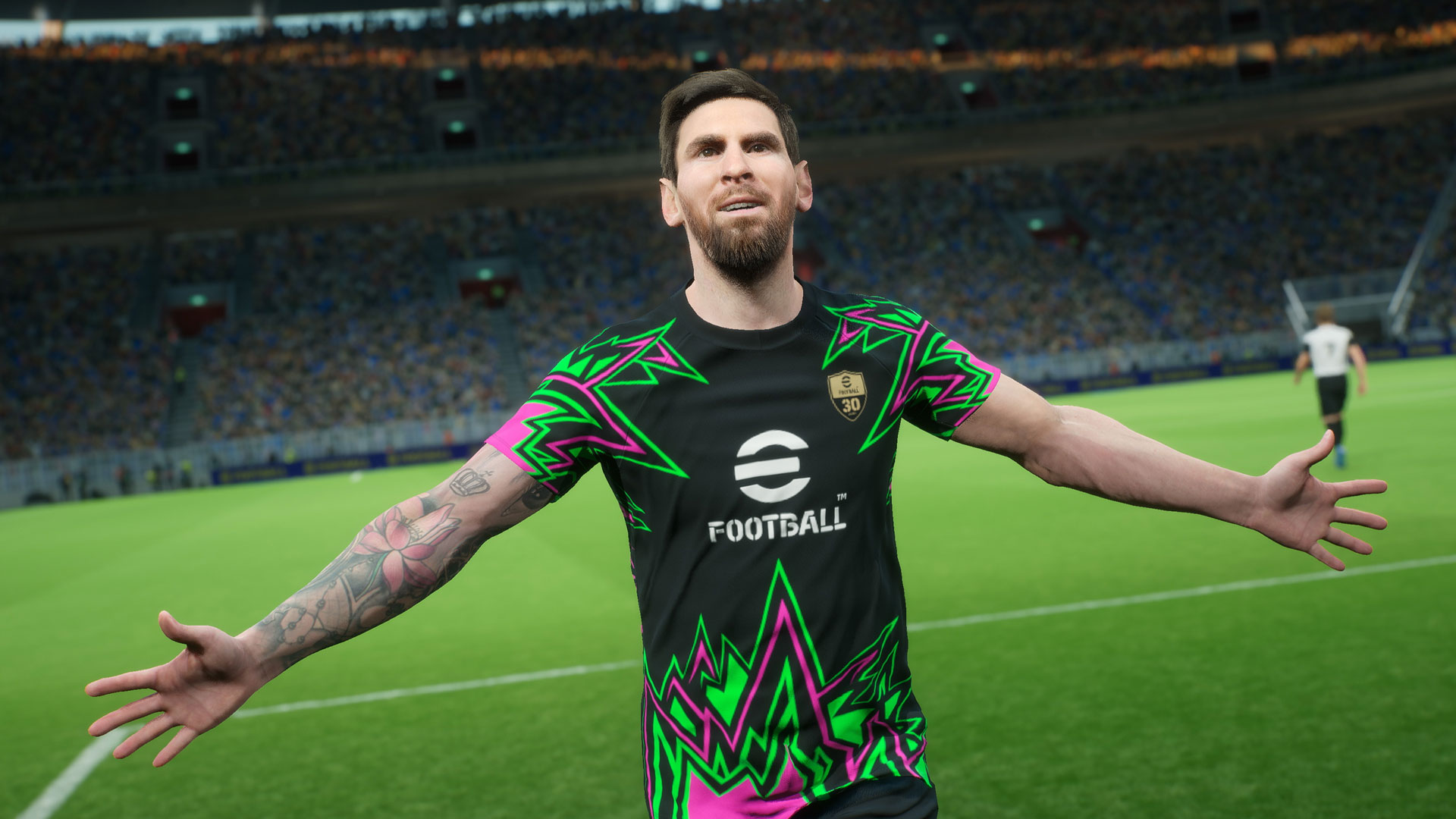 Официальный горизонтальный кадр eFootball с игроком на футбольном поле