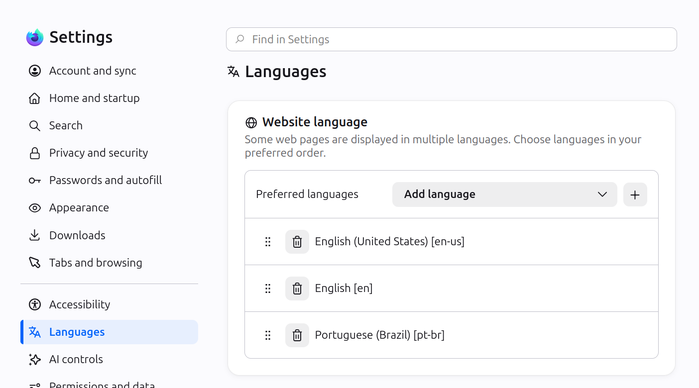 Обновленный раздел Settings в Firefox 152