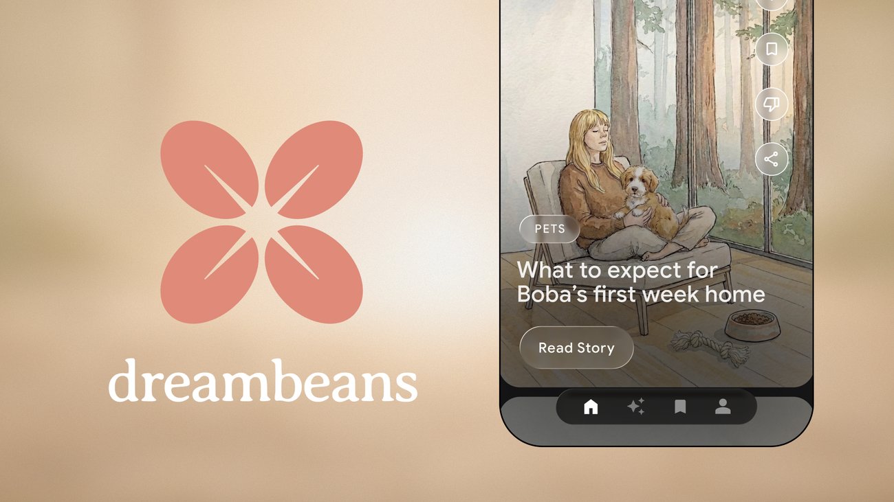 Официальный визуал Google Dreambeans с интерфейсом персональных AI-историй