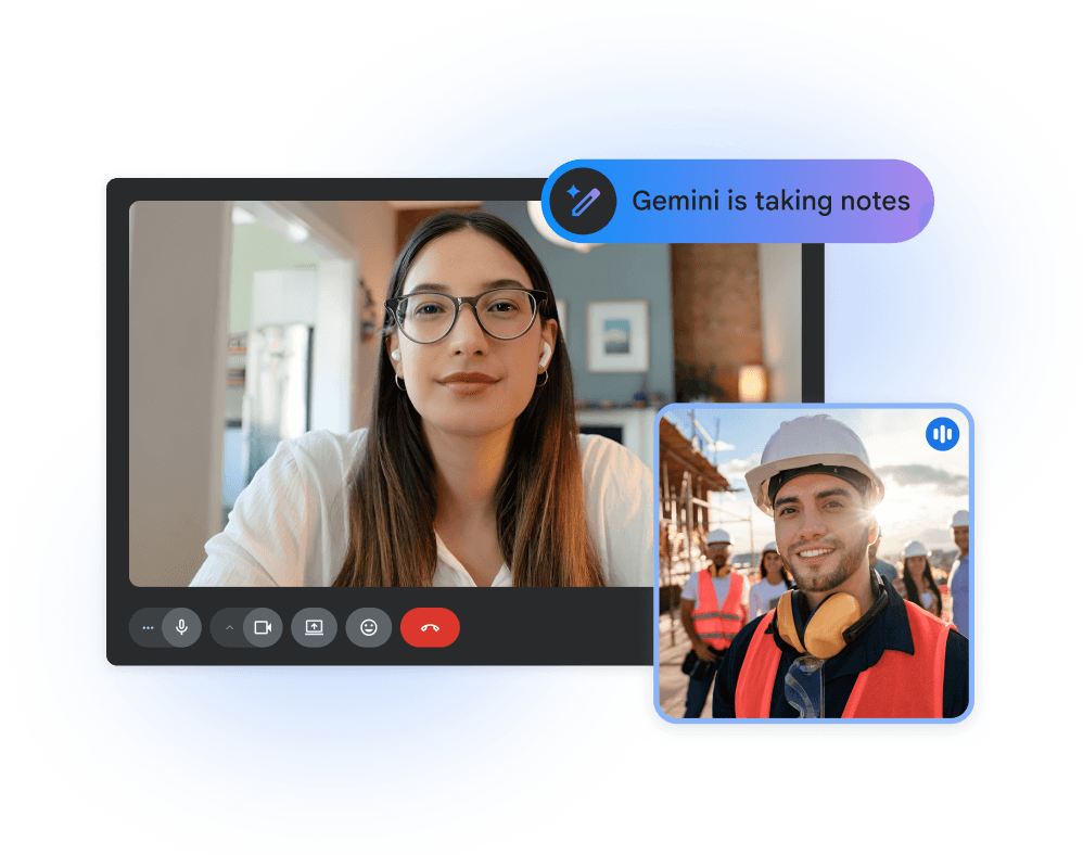 Официальный визуал Google Meet с активной функцией заметок Gemini во время звонка