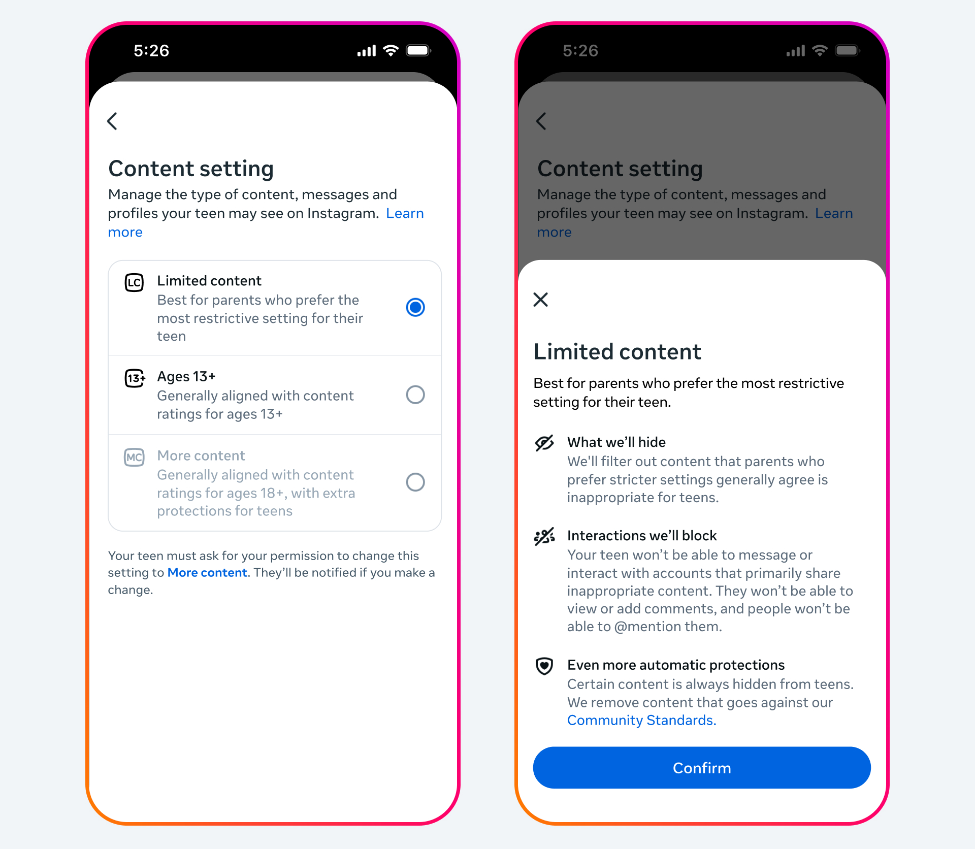 Официальное изображение Meta о настройках Instagram Teen Accounts 13+ и Limited Content