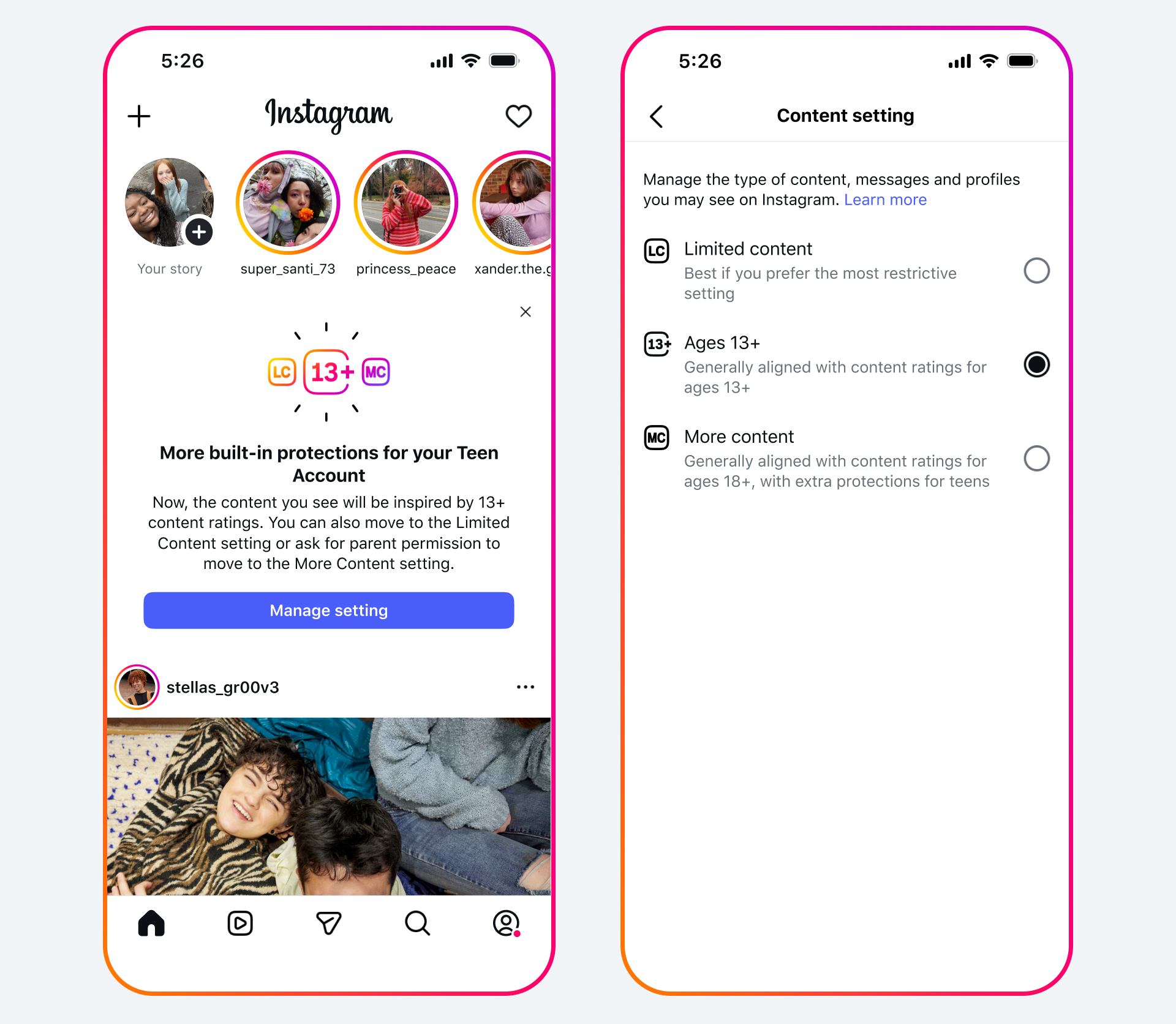 Официальный визуал Meta с интерфейсом Instagram Teen Accounts