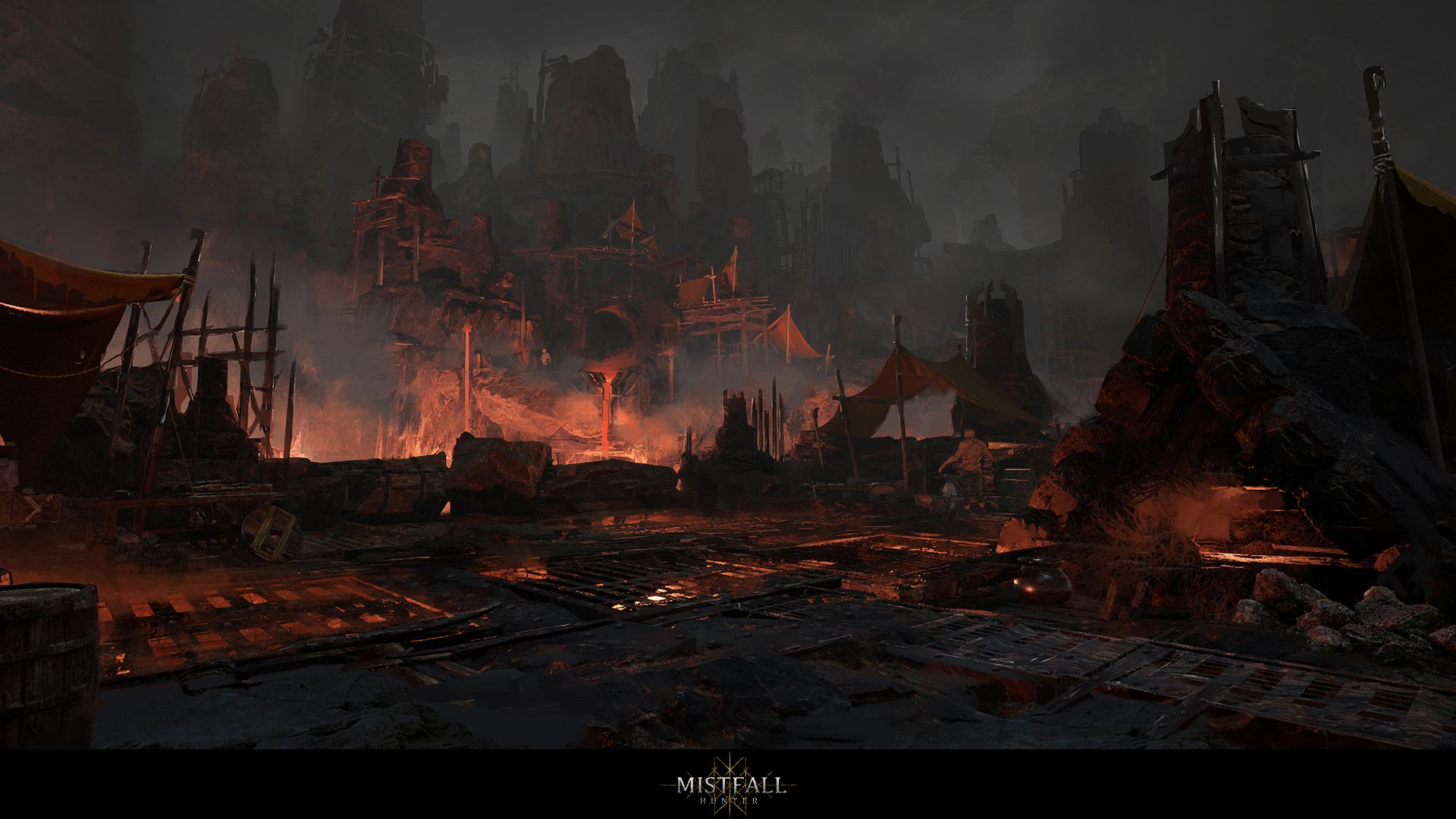 Официальный кадр Mistfall Hunter с руинами и лагерем