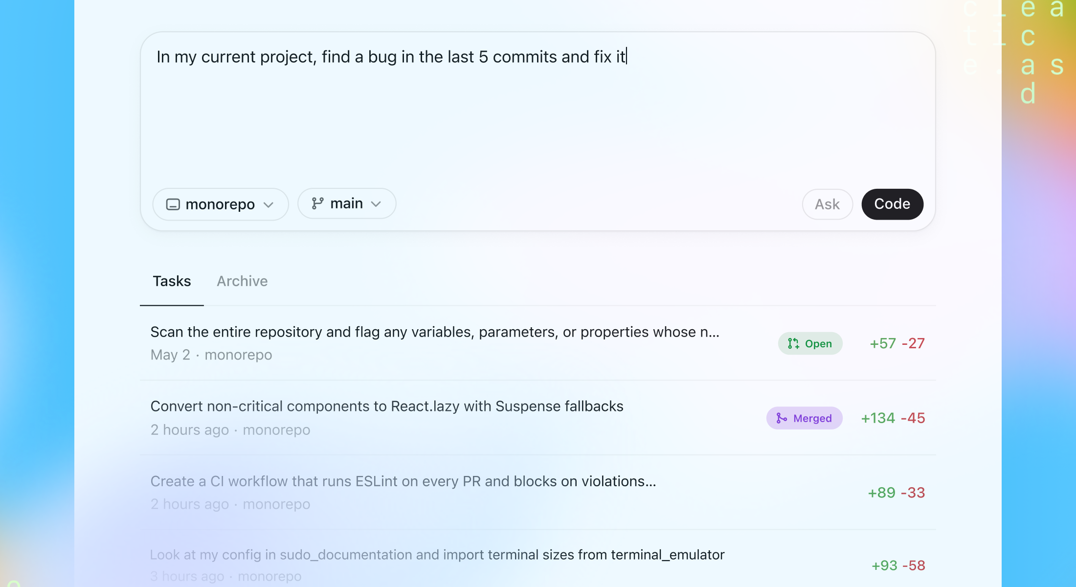 Официальный launch visual OpenAI Codex с задачей и очередью работы