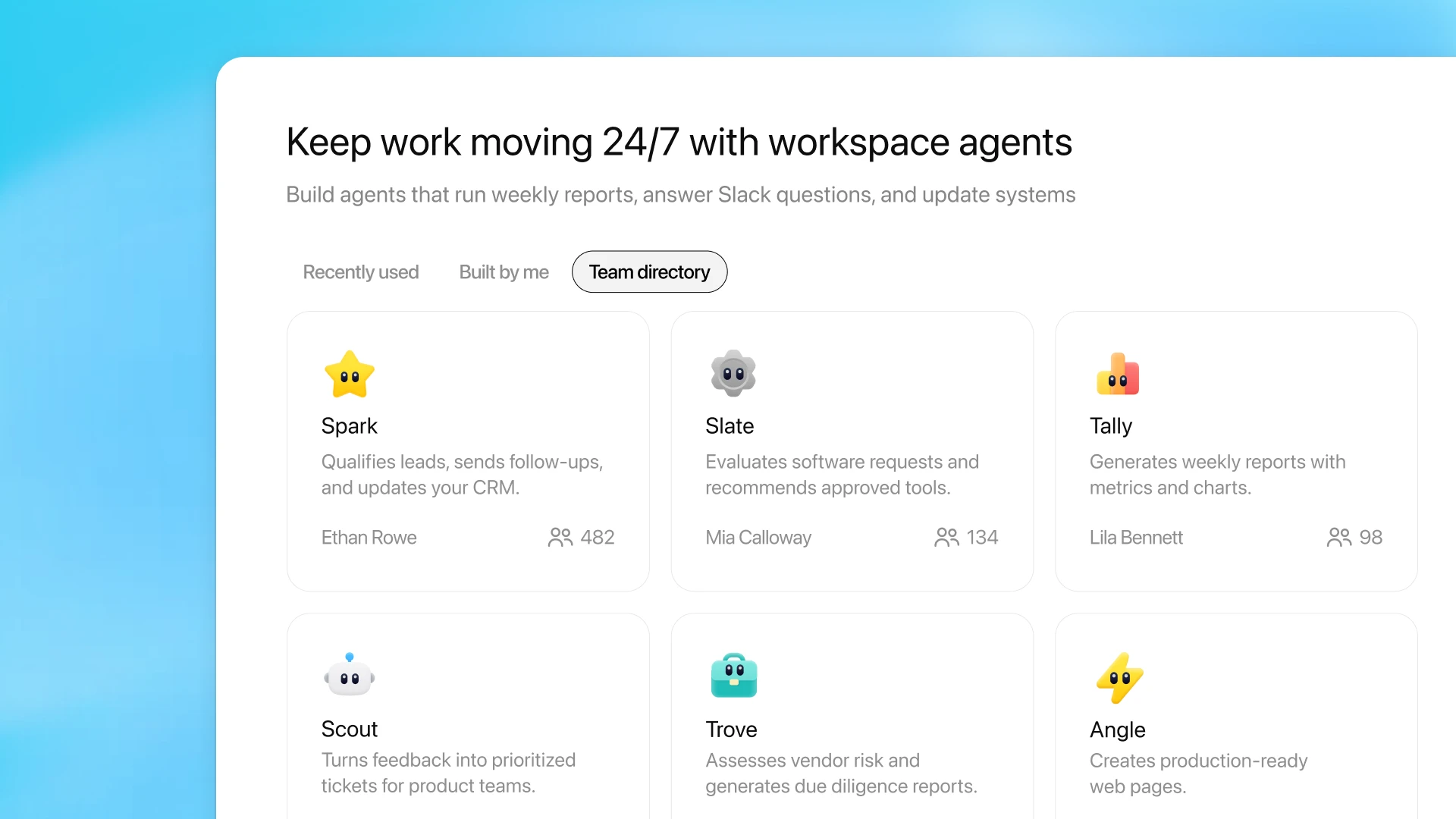 Официальный визуал OpenAI с библиотекой workspace agents
