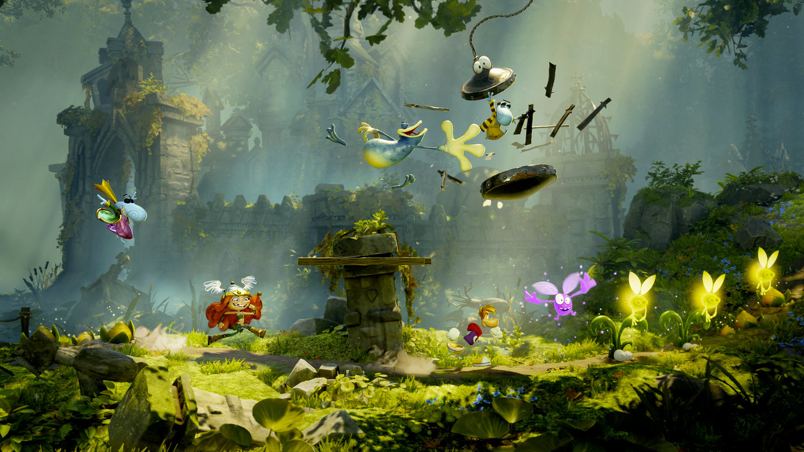Официальный игровой кадр Rayman Legends Retold с платформенной сценой в лесу