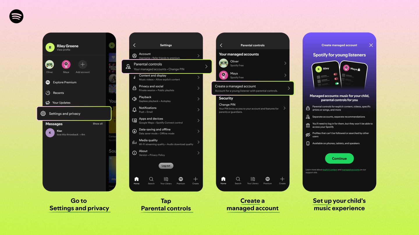 Официальный экран настройки Spotify Managed Accounts