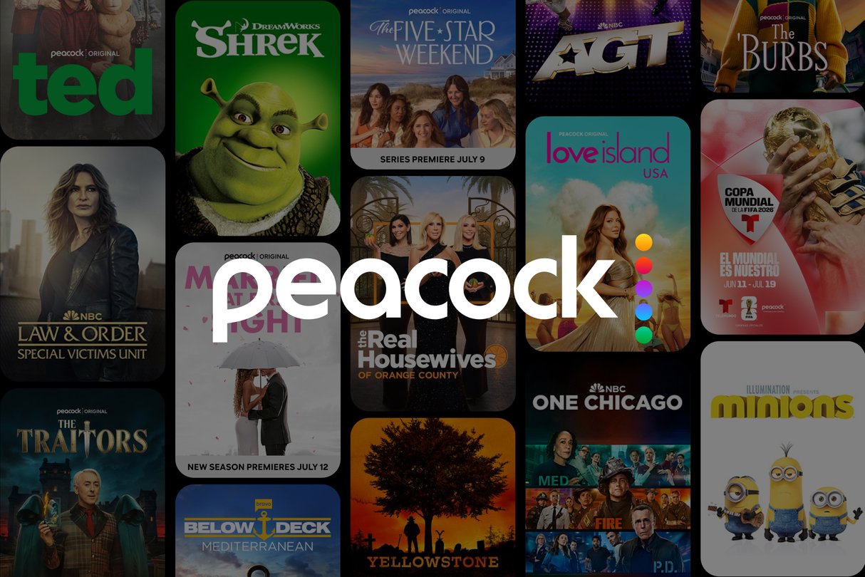 Официальный визуал Peacock для запуска в YouTube Primetime Channels